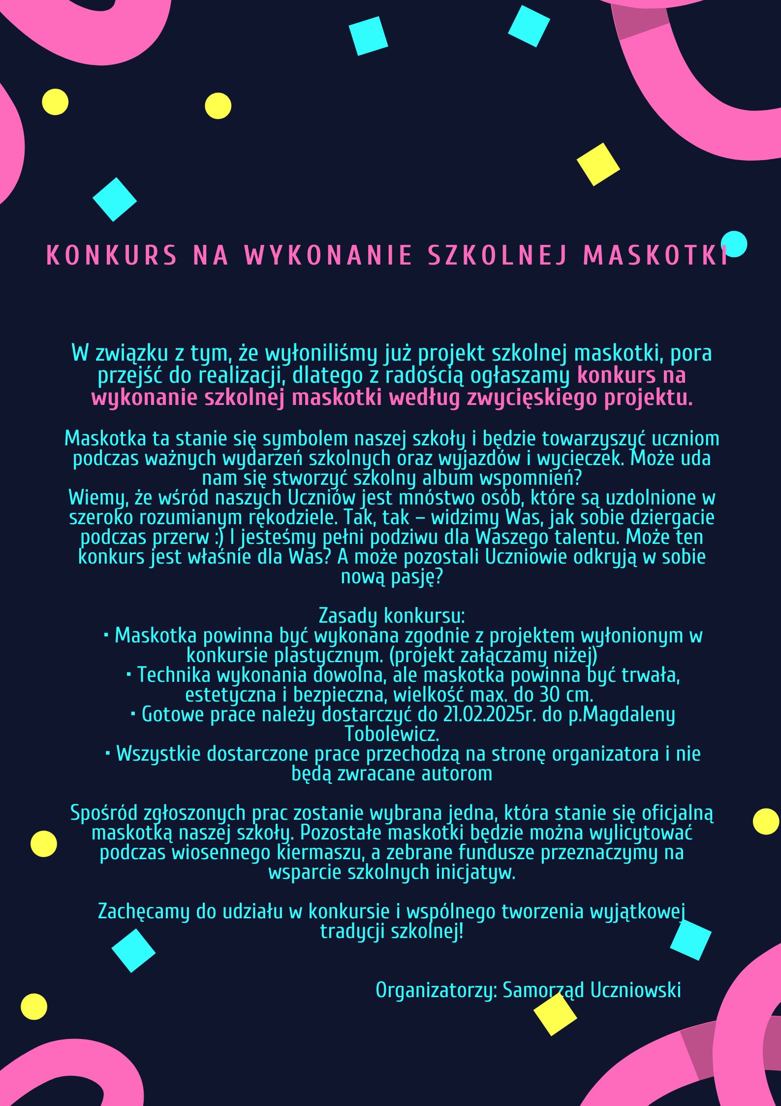 KONKURS NA WYKONANIE SZKOLNEJ MASKOTKI