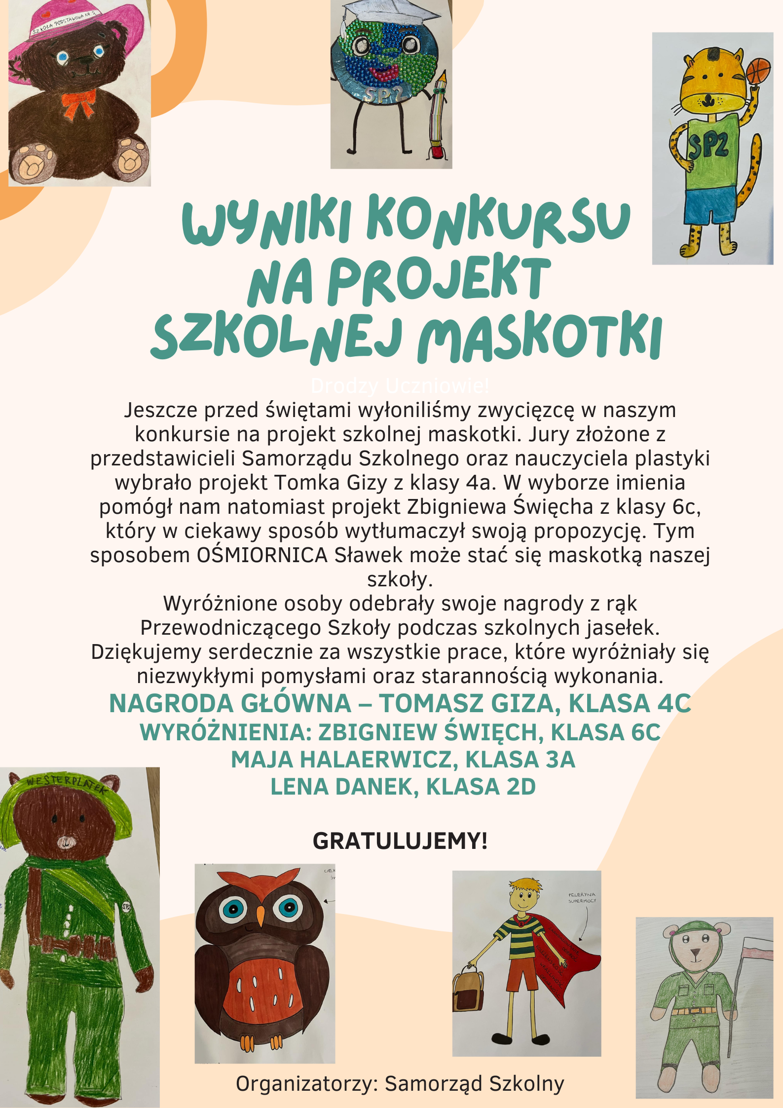 WYNIKI KONKURSU NA PROJEKT SZKOLNEJ MASKOTKI