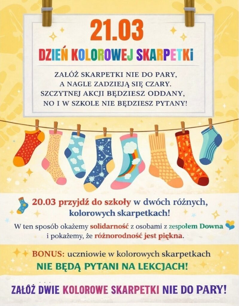 Plakat dzien kolorowej skarpety