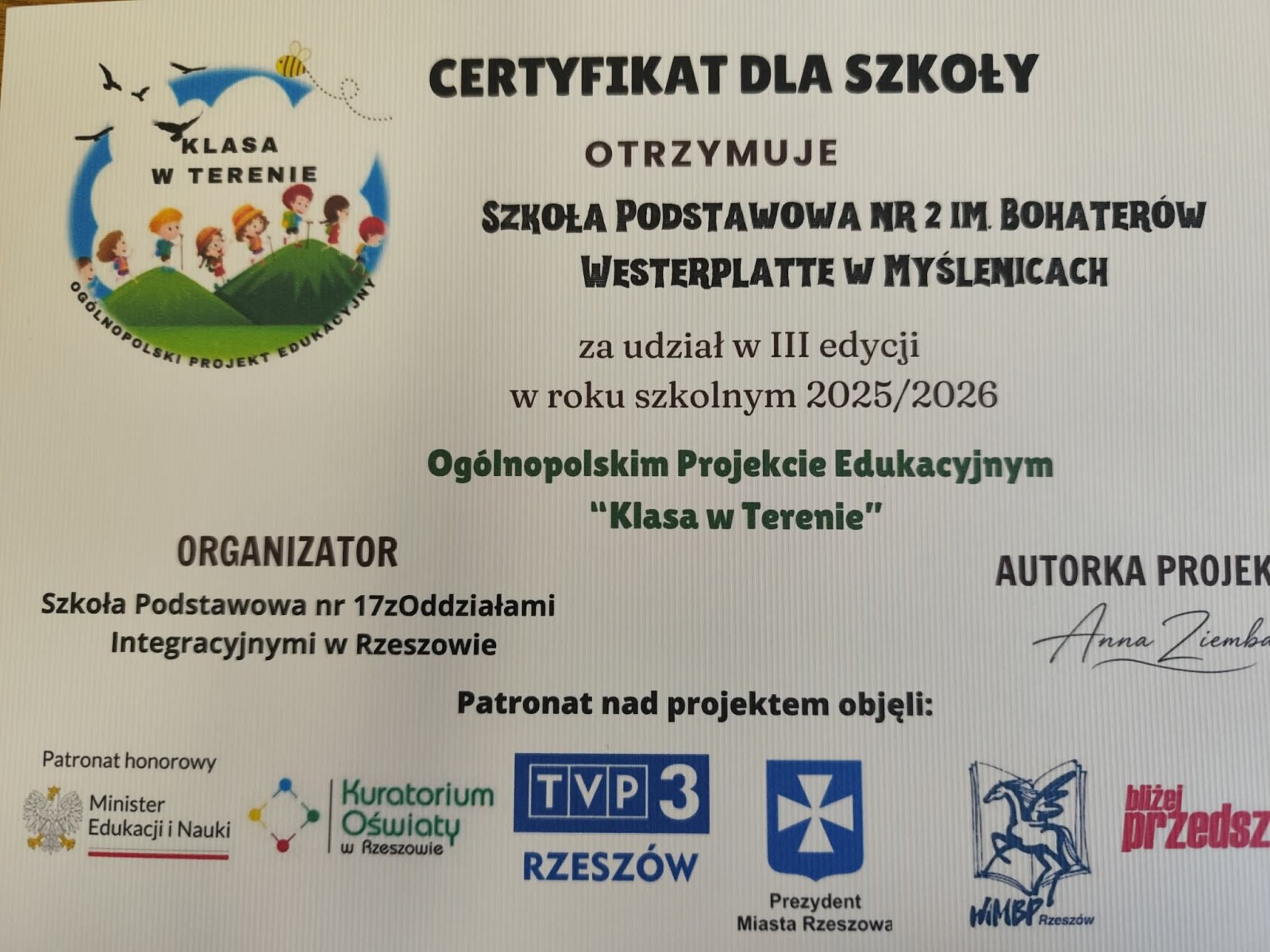 PODSUMOWANIE PROJEKTU KLASA W TERENIE W KLASACH TRZECICH